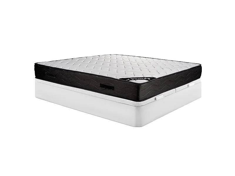 Ensemble 180 x 200 cm sommier coffre blanc + matelas ressorts ensachés 7 zones et mémoire de forme ép.24cm - MERISI de YSMÉE