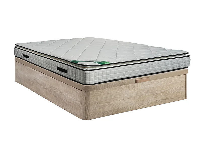 Zestaw 140 x 190 cm stelaż ze skrzynią naturalny jasny + materac piankowy o grub. 23 cm z bambusowym pokrowcem - ADANA marki NATUREA