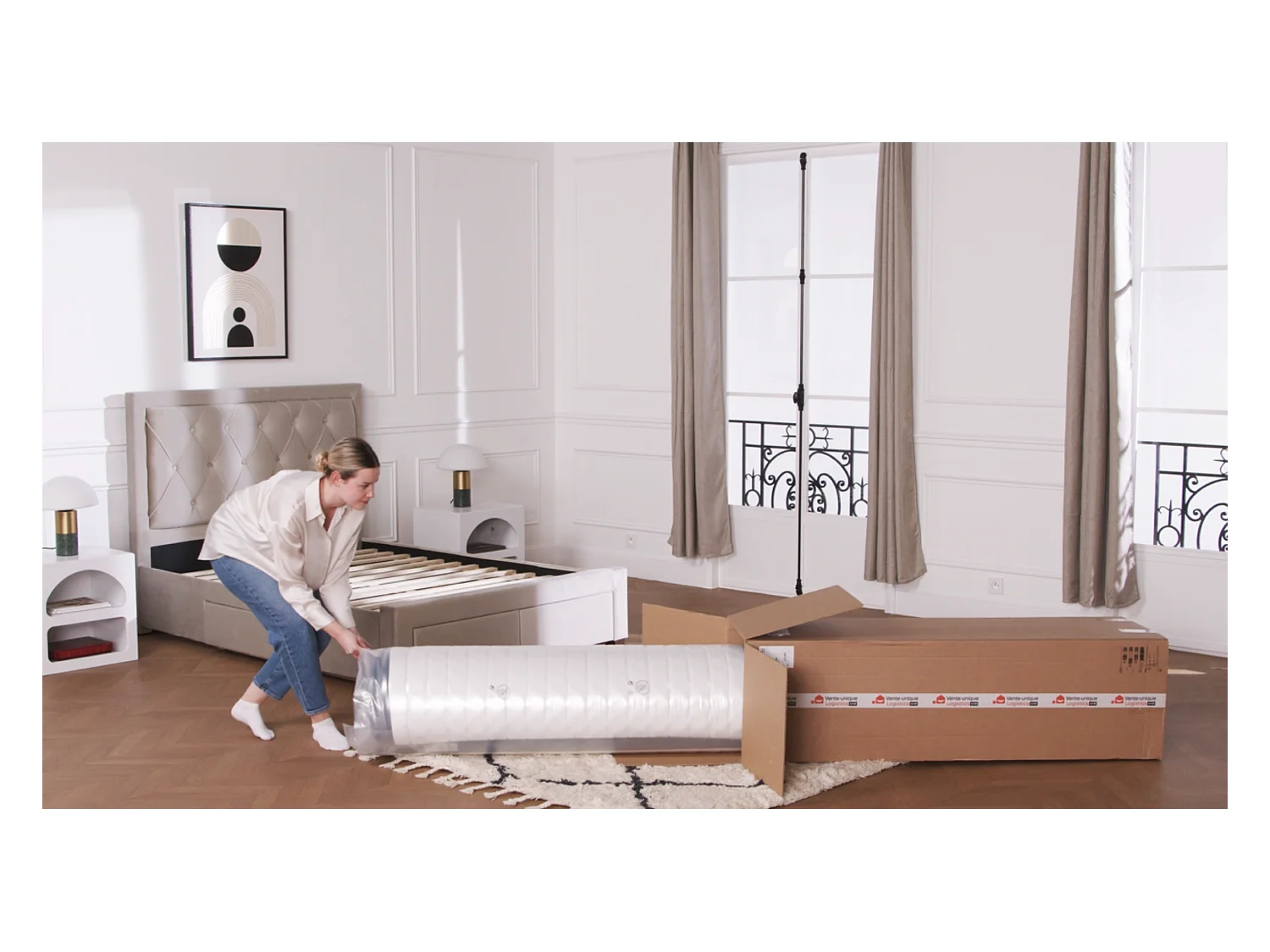 Set 140 x 190 cm Rete contenitore Bianco + Materasso schiuma e rivestimento bambù sp. 23 cm - ADANA di NATUREA