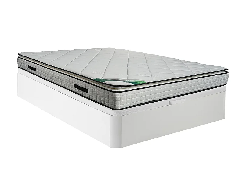 Ensemble 140 x 190 cm sommier coffre blanc + matelas mousse et coutil bambou ép.23cm - ADANA de NATUREA
