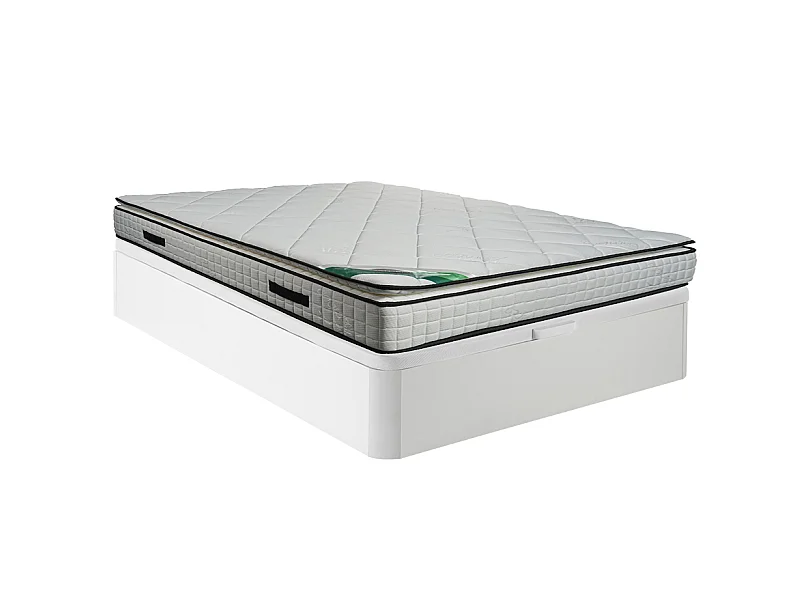 Conjunto 160 x 200 cm base tapizada blanca + colchón de espuma y tela de bambú de 23 cm de grosor - ADANA de NATUREA