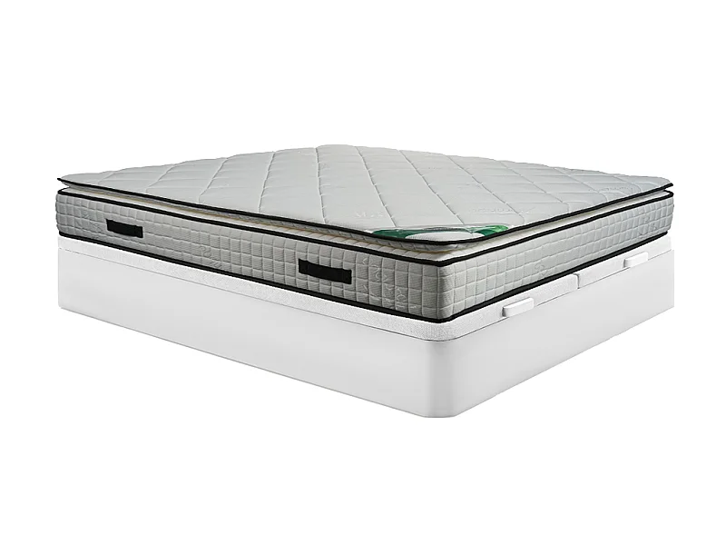 Set aus Bettgestell mit Bettkasten + Schaumstoffmatratze - Bambusbezug - 180 x 200 cm - Stärke 23 cm - Weiß - ADANA von NATUREA