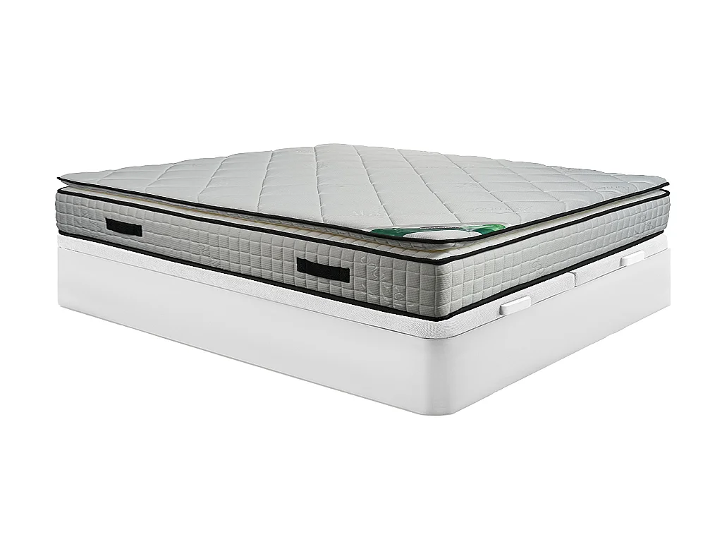 Ensemble 180 x 200 cm sommier coffre blanc + matelas mousse et coutil bambou ép.23cm - ADANA de NATUREA