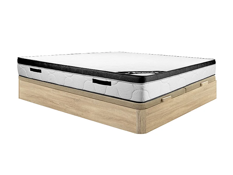 Zestaw 180 x 200 cm stelaż ze skrzynią naturalny jasny + materac piankowy o grub. 30 cm - SOLAK marki YSMÉE