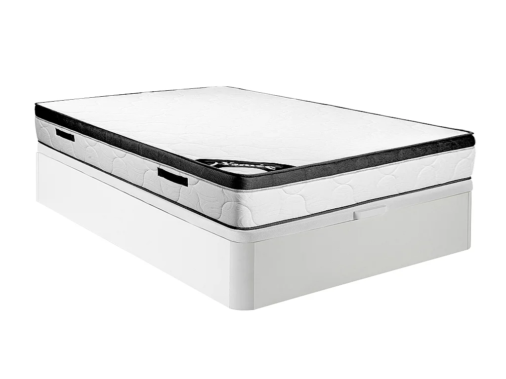 Set 160 x 200 cm bedbodem met opbergruimte, wit + matras van schuim van 30 cm dik - SOLAK van YSMÉE