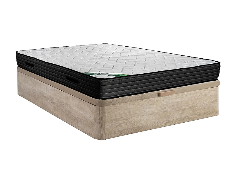 Ensemble 140 x 190 cm sommier coffre naturel clair + matelas mousse et coutil bambou ép.25cm - BERENDI de NATUREA