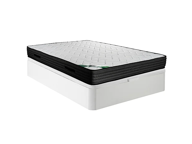 Conjunto 160 x 200 cm canapé blanco abatible + colchón de espuma y tejido de bambú de 25 cm de grosor - BERENDI de NATUREA