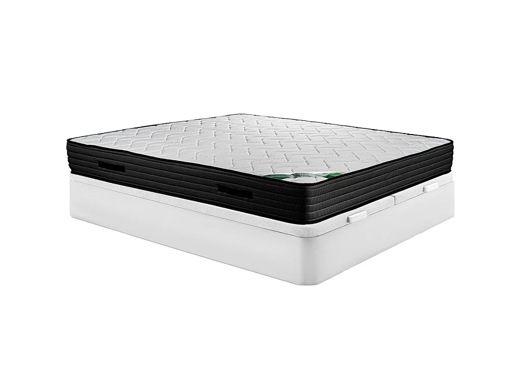 Ensemble 180 x 200 cm sommier coffre blanc + matelas mousse et coutil bambou ép.25cm - BERENDI de NATUREA
