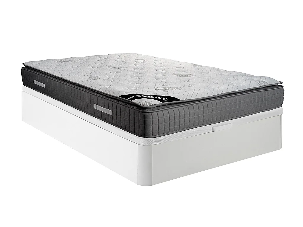 Ensemble 160 x 200 cm sommier coffre blanc + matelas hybride ressorts ensachés 7 zones et mémoire de forme ép.28cm - MARANI de YSMÉE