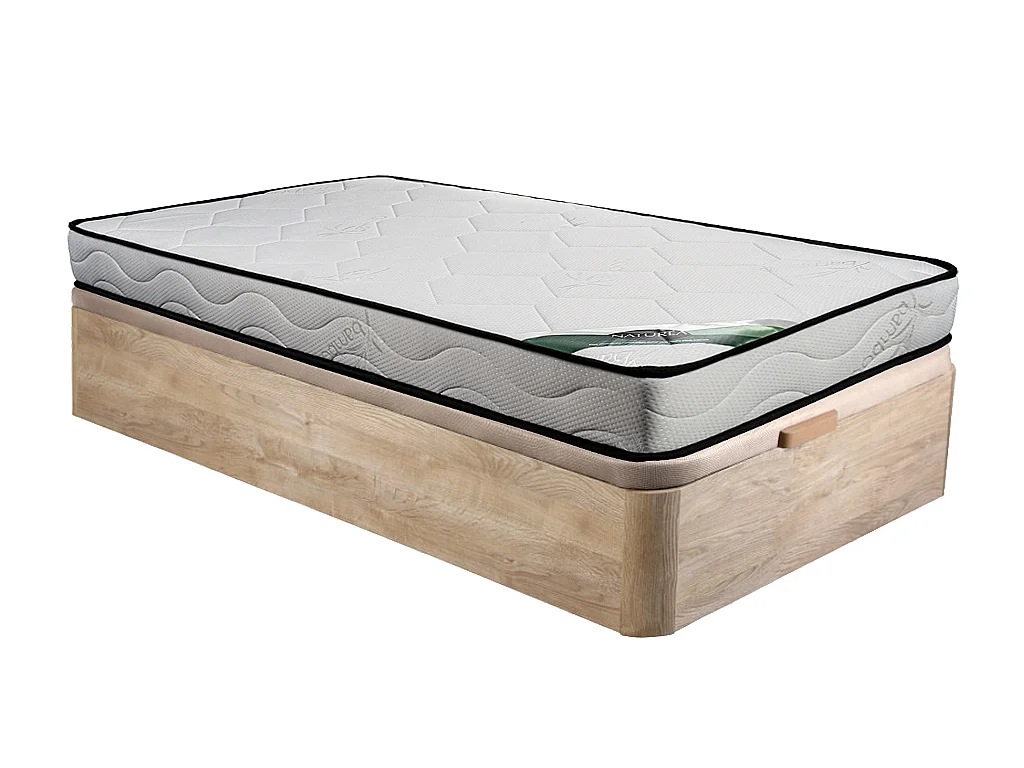 Ensemble 90 x 190 cm sommier coffre naturel clair + matelas mousse et coutil bambou ép.15cm - KANANI de NATUREA