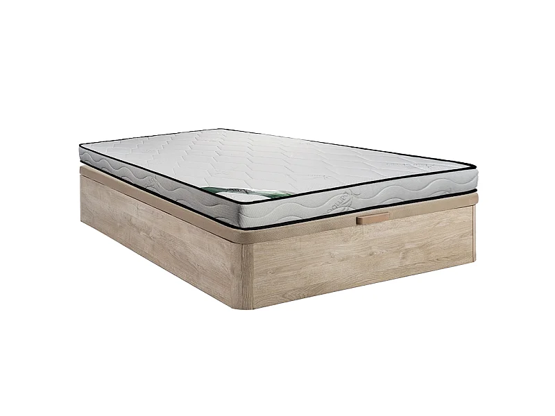 Zestaw 140 x 190 cm stelaż ze skrzynią naturalny jasny + materac piankowy o grub. 15 cm z bambusowym pokrowcem - KANANI marki NATUREA