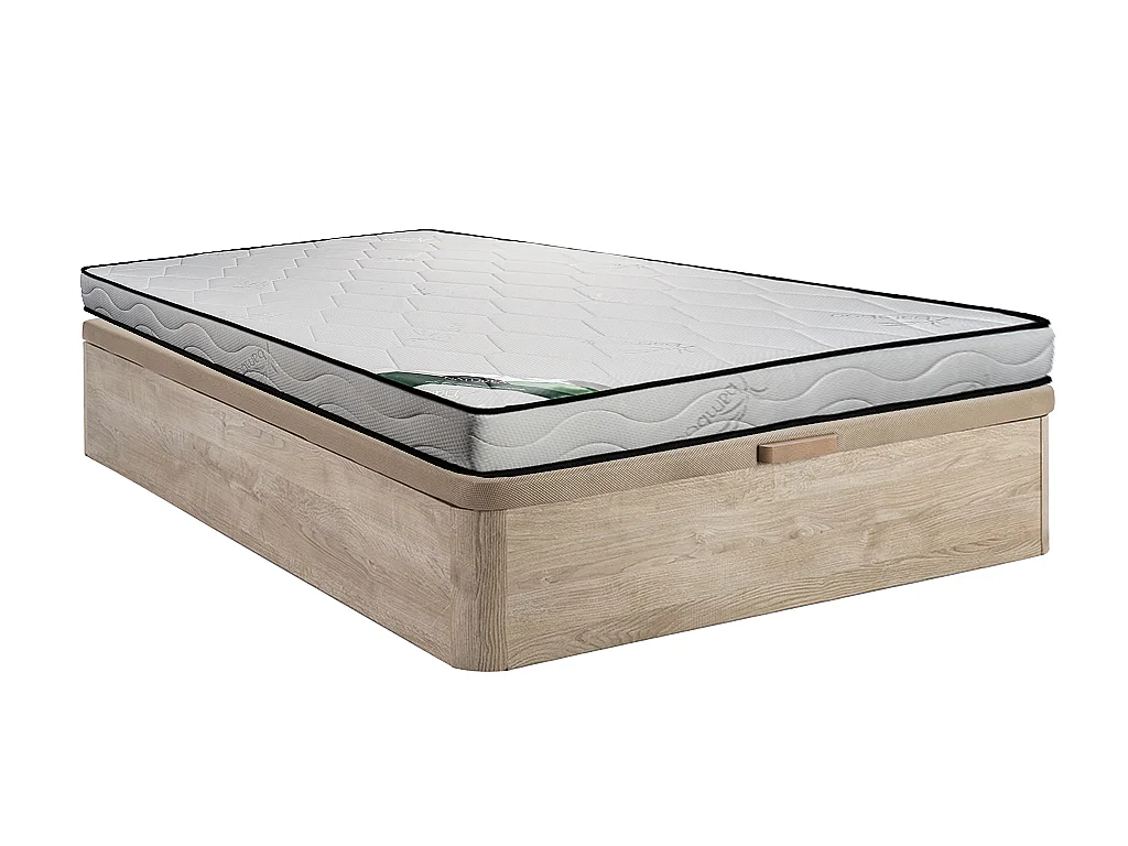 Set 140 x 190 cm bedbodem met opbergruimte, licht naturel + matras van schuim en tijk van bamboe van 15 cm dik - KANANI van NATUREA