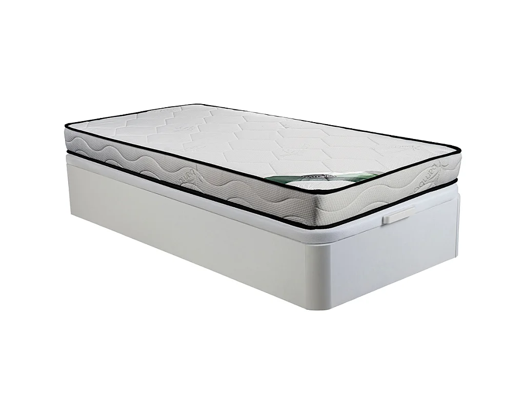 Ensemble 90 x 190 cm sommier coffre blanc + matelas mousse et coutil bambou ép.15cm - KANANI de NATUREA