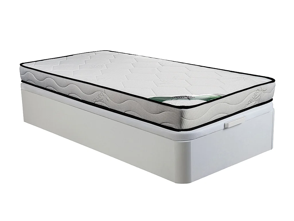 Ensemble 90 x 190 cm sommier coffre blanc + matelas mousse et coutil bambou ép.15cm - KANANI de NATUREA