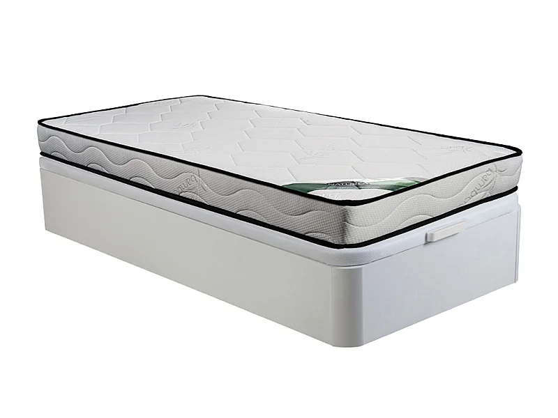 Ensemble 90 x 190 cm sommier coffre blanc + matelas mousse et coutil bambou ép.15cm - KANANI de NATUREA