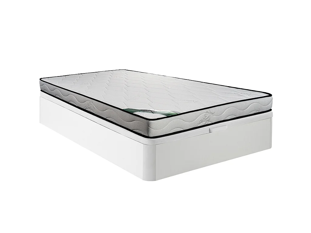 Ensemble 160 x 200 cm sommier coffre blanc + matelas mousse et coutil bambou ép.15cm - KANANI de NATUREA