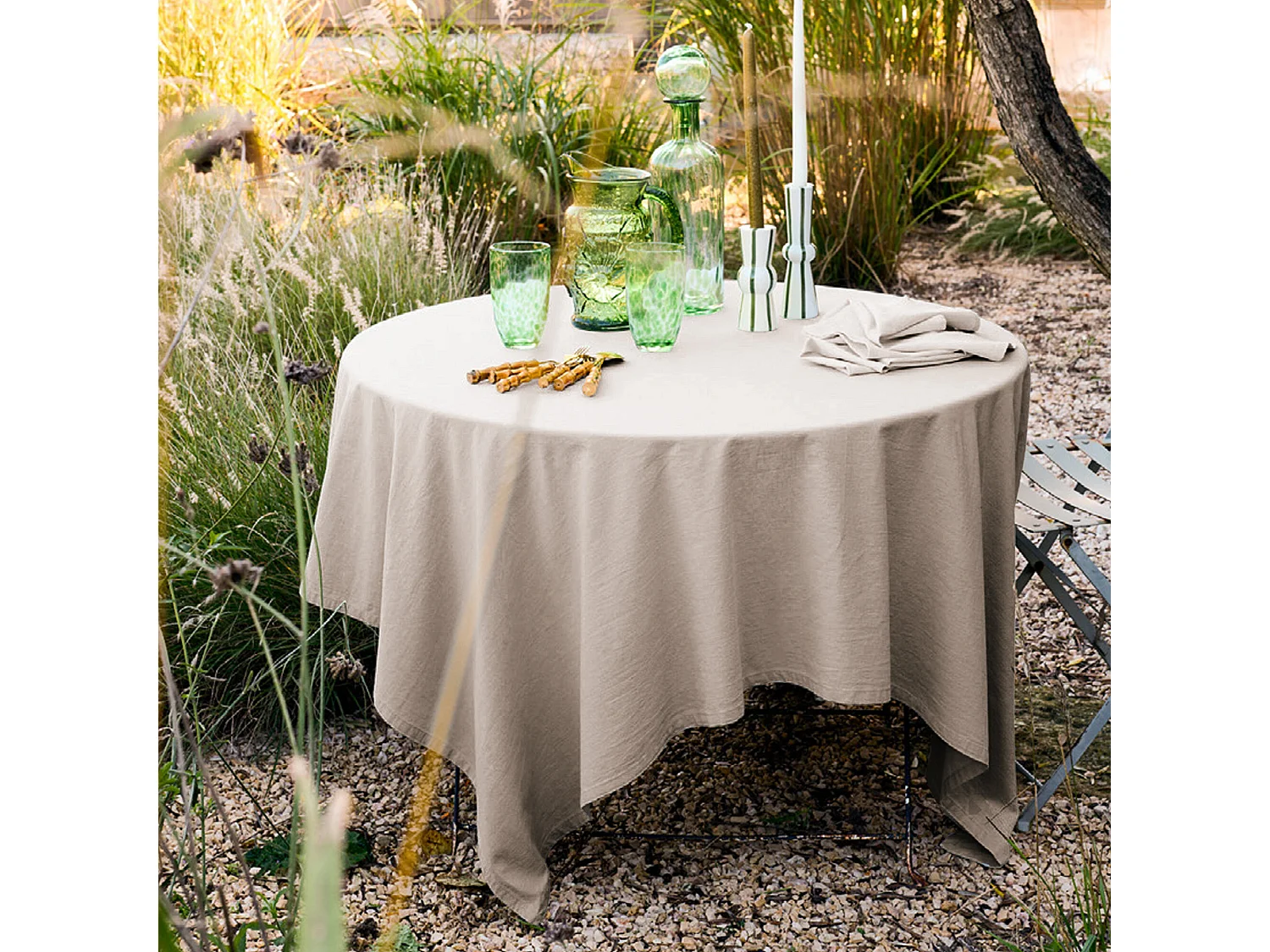 Nappe rectangulaire lin et coton 170X350 cm MATTIS beige naturel