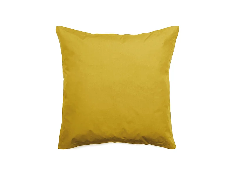 Taie d'oreiller volants plats 65x65 cm percale MANOIR jaune Moutarde
