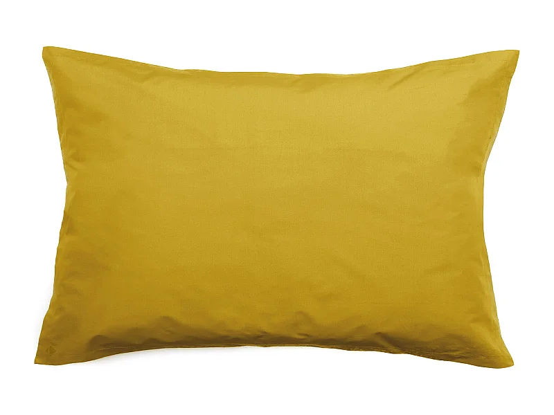 Taie d'oreiller volants plats 50x70 cm percale MANOIR jaune Moutarde