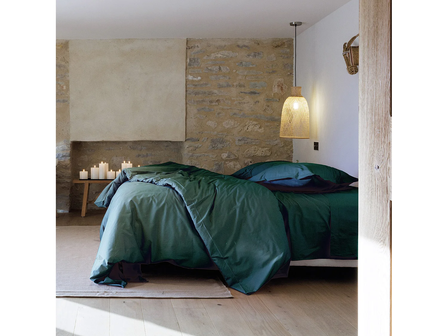 Taie d'oreiller volants plats 65x65 cm percale MANOIR vert Canard