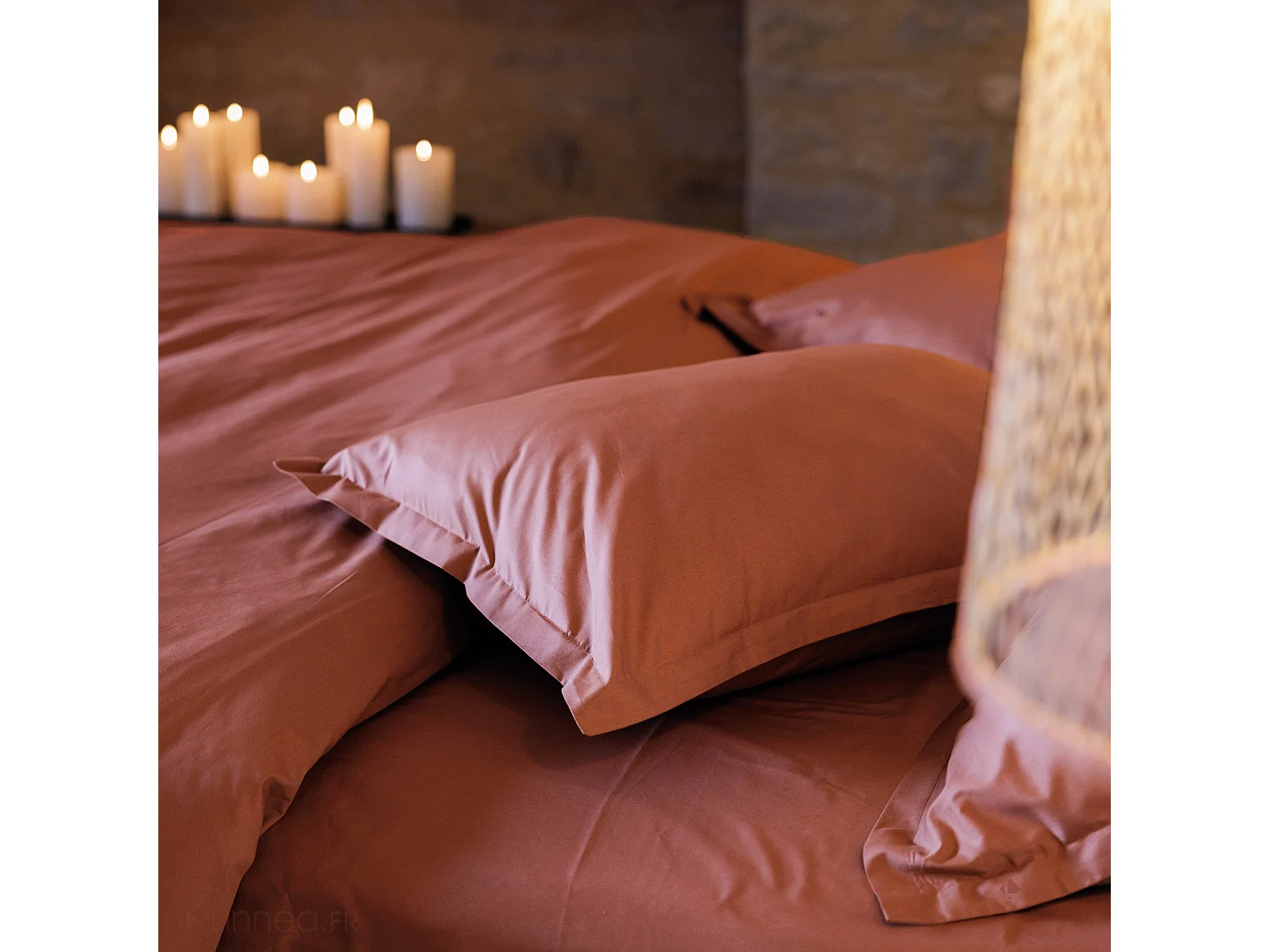 Housse de couette uni 260x240 cm percale de coton MANOIR rose Pêche