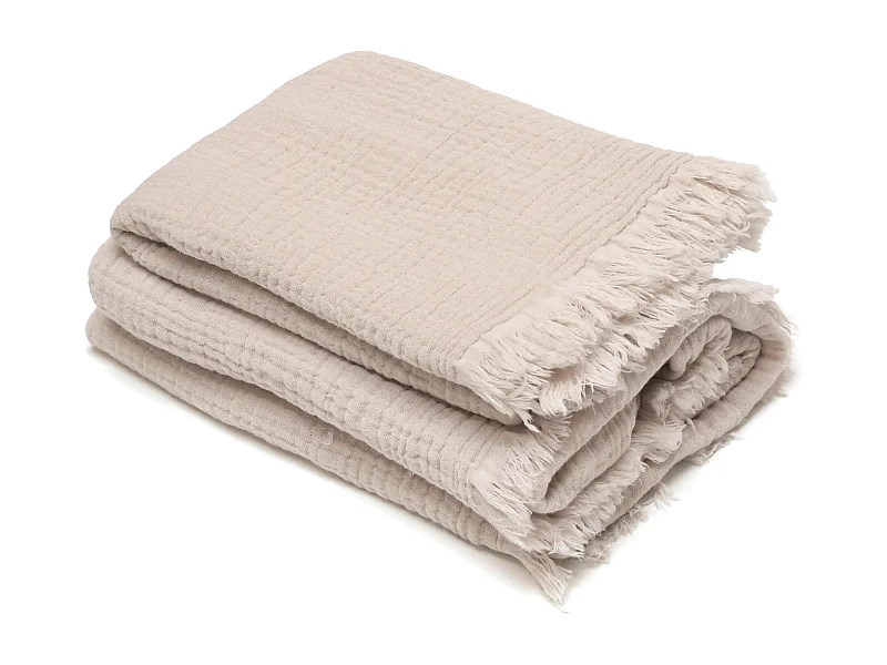 Drap de douche 70x130 cm et serviette 50x90 cm KEA mousseline de coton beige ficelle