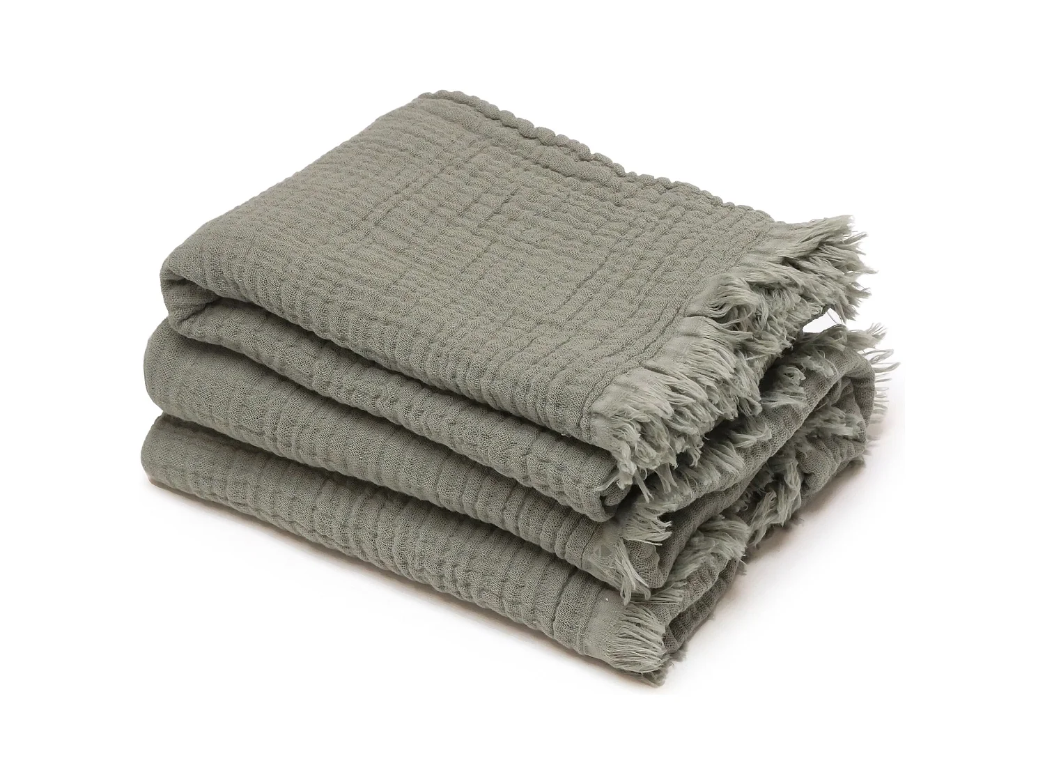 Drap de douche 70x130 cm et serviette 50x90 cm KEA mousseline de coton vert kaki