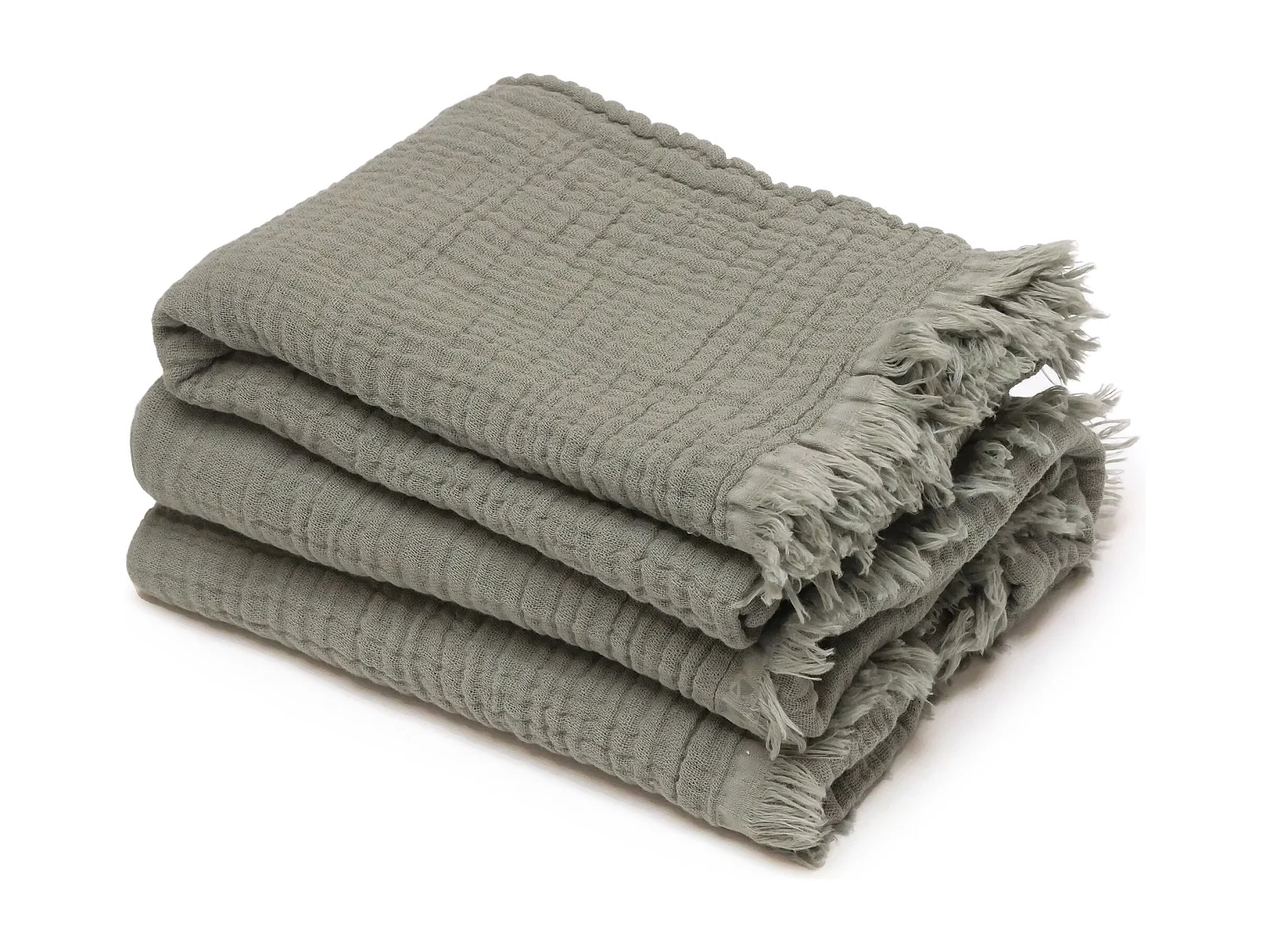 Drap de douche 70x130 cm et serviette 50x90 cm KEA mousseline de coton vert kaki