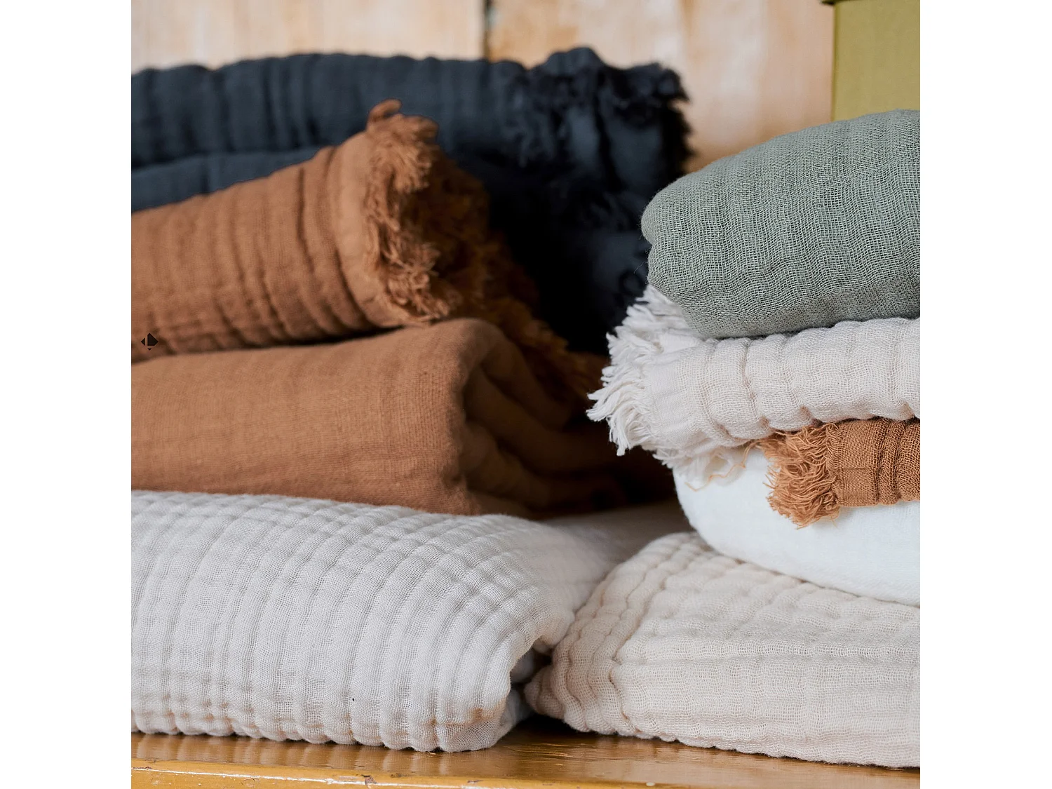 Drap de douche 70x130 cm et serviette 50x90 cm KEA mousseline de coton vert kaki