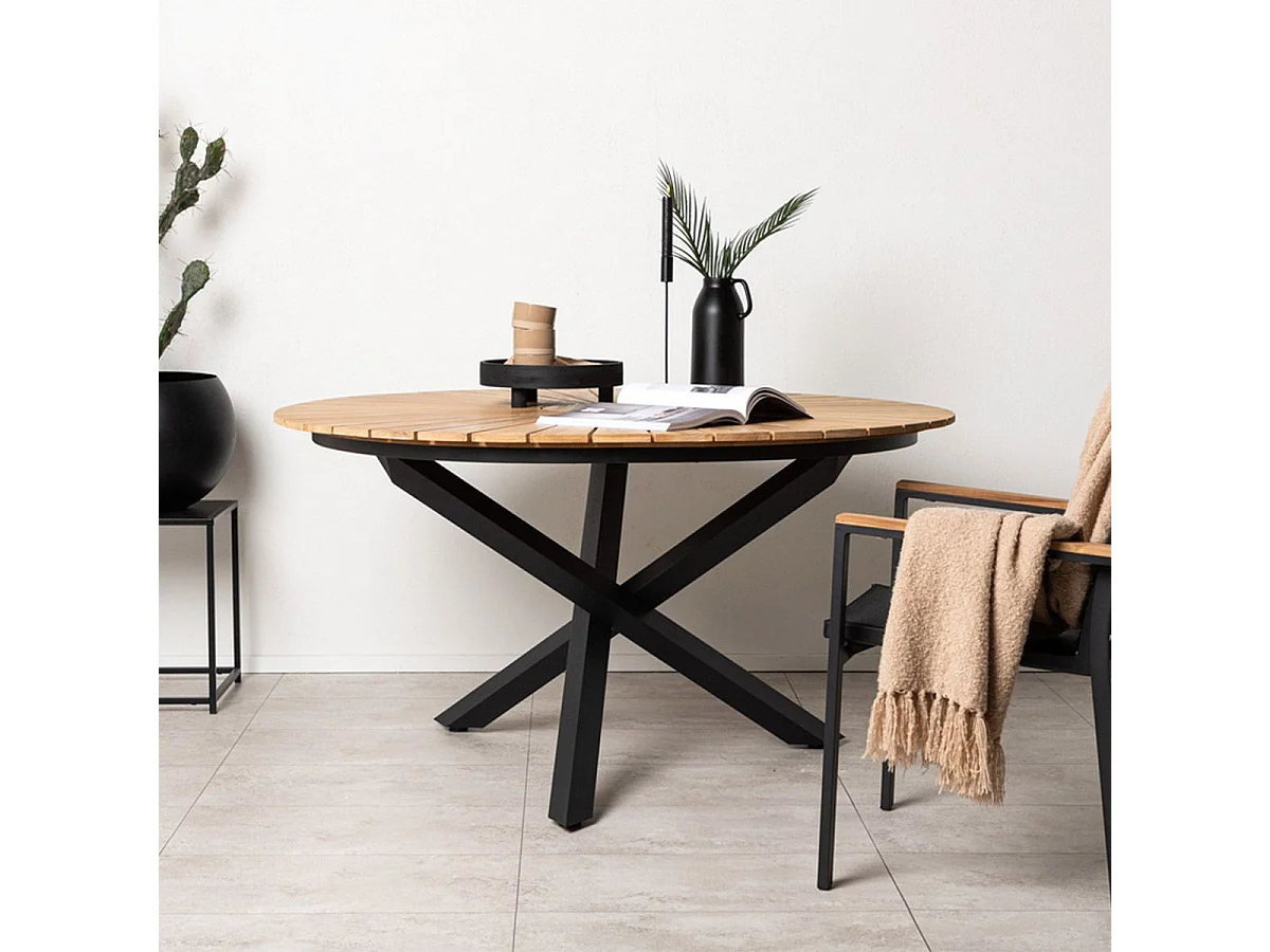 Table de Jardin Ronde "Mexico" 140cm Naturel & Noir