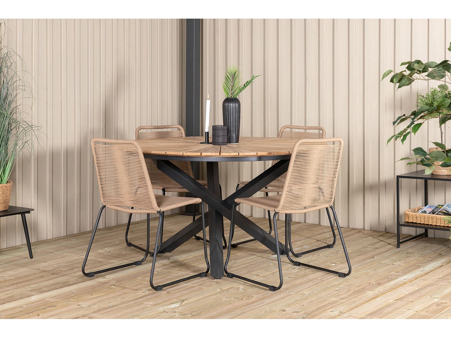 Table de Jardin Ronde "Mexico" 140cm Naturel & Noir