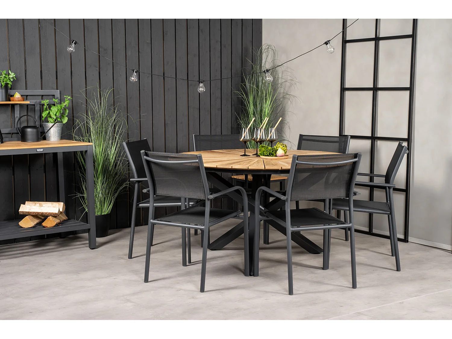 Table de Jardin Ronde "Mexico" 140cm Naturel & Noir