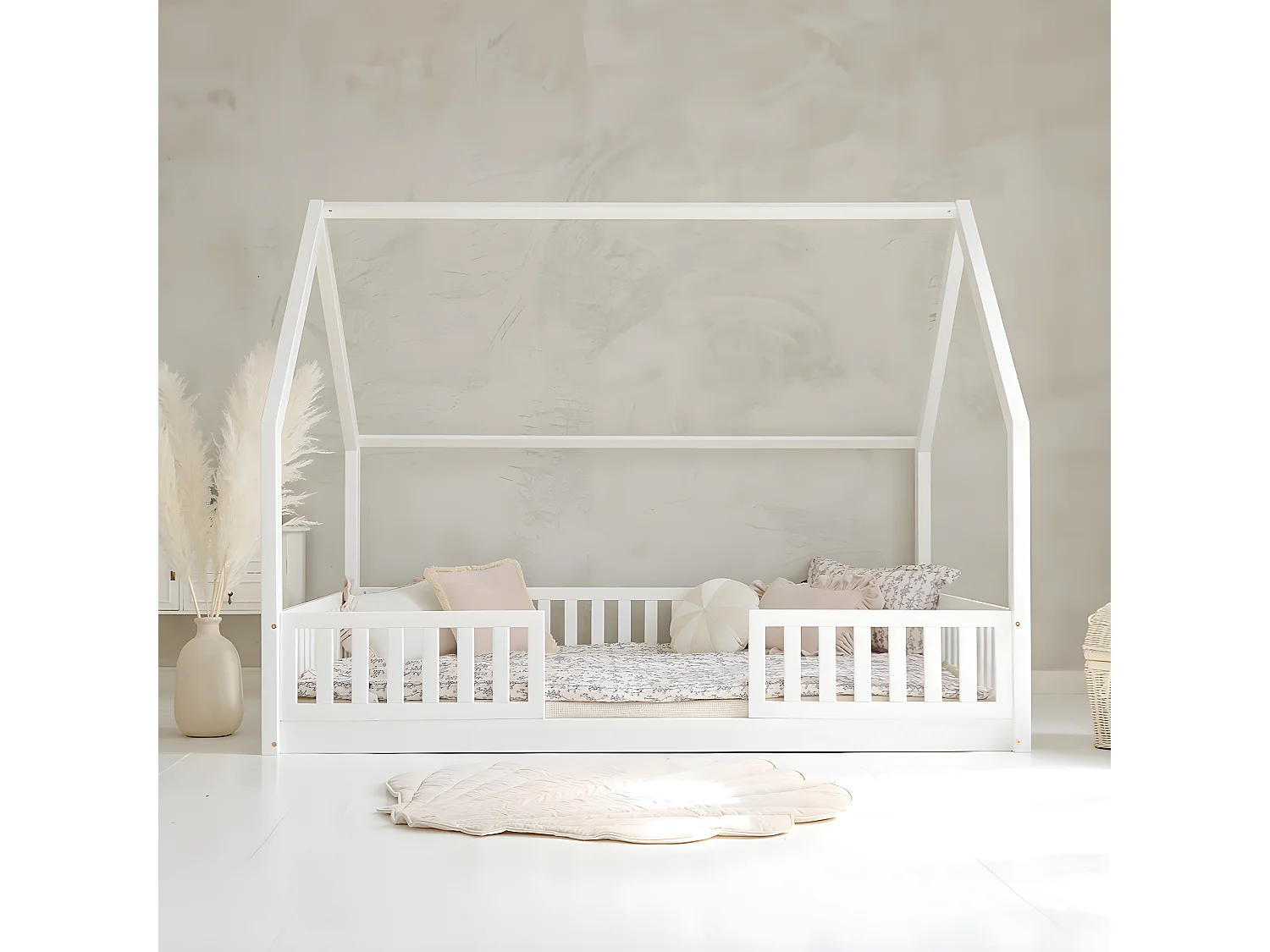 Hutbed 140x200 hekken en boxspring inclusief poten 1 cm Daisy Wit