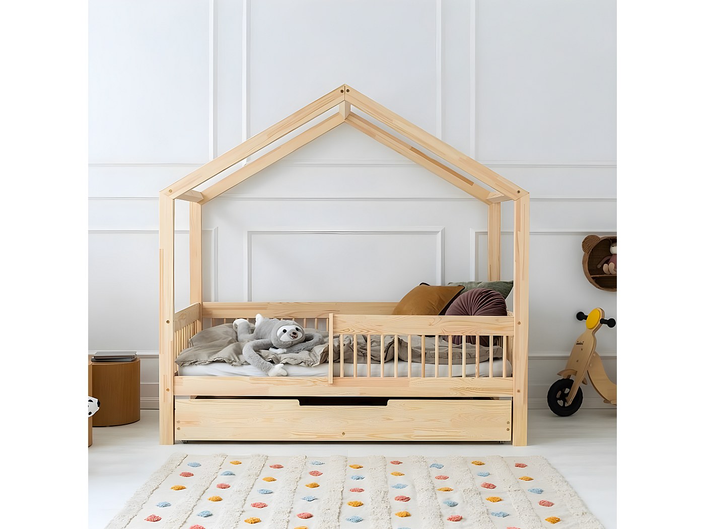 Lit cabane 90x190 sommier et tiroir inclus Maria Bois