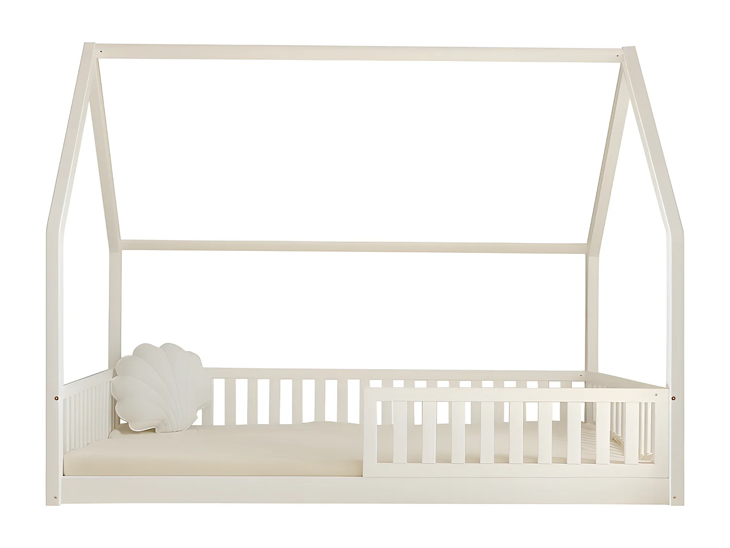 Lit cabane 140x200 barrière et sommier inclus pieds 1 cm Daisy Blanc
