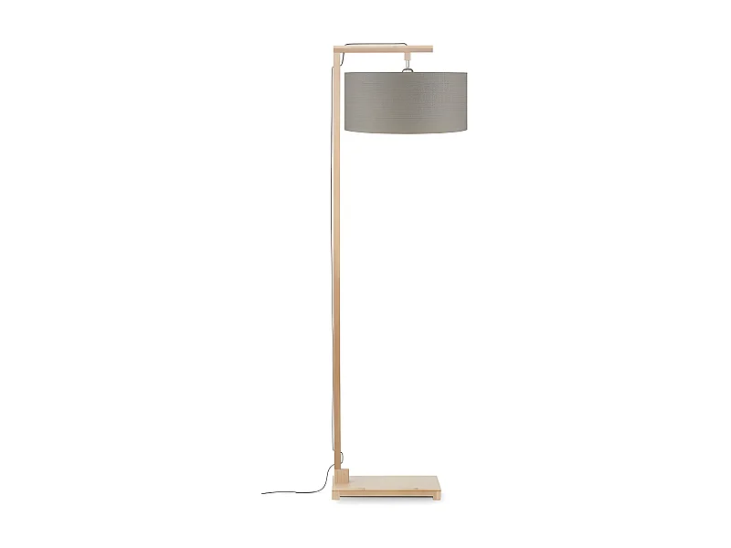Lampadaire tige en bambou marron et abat-jour gris tourterelle