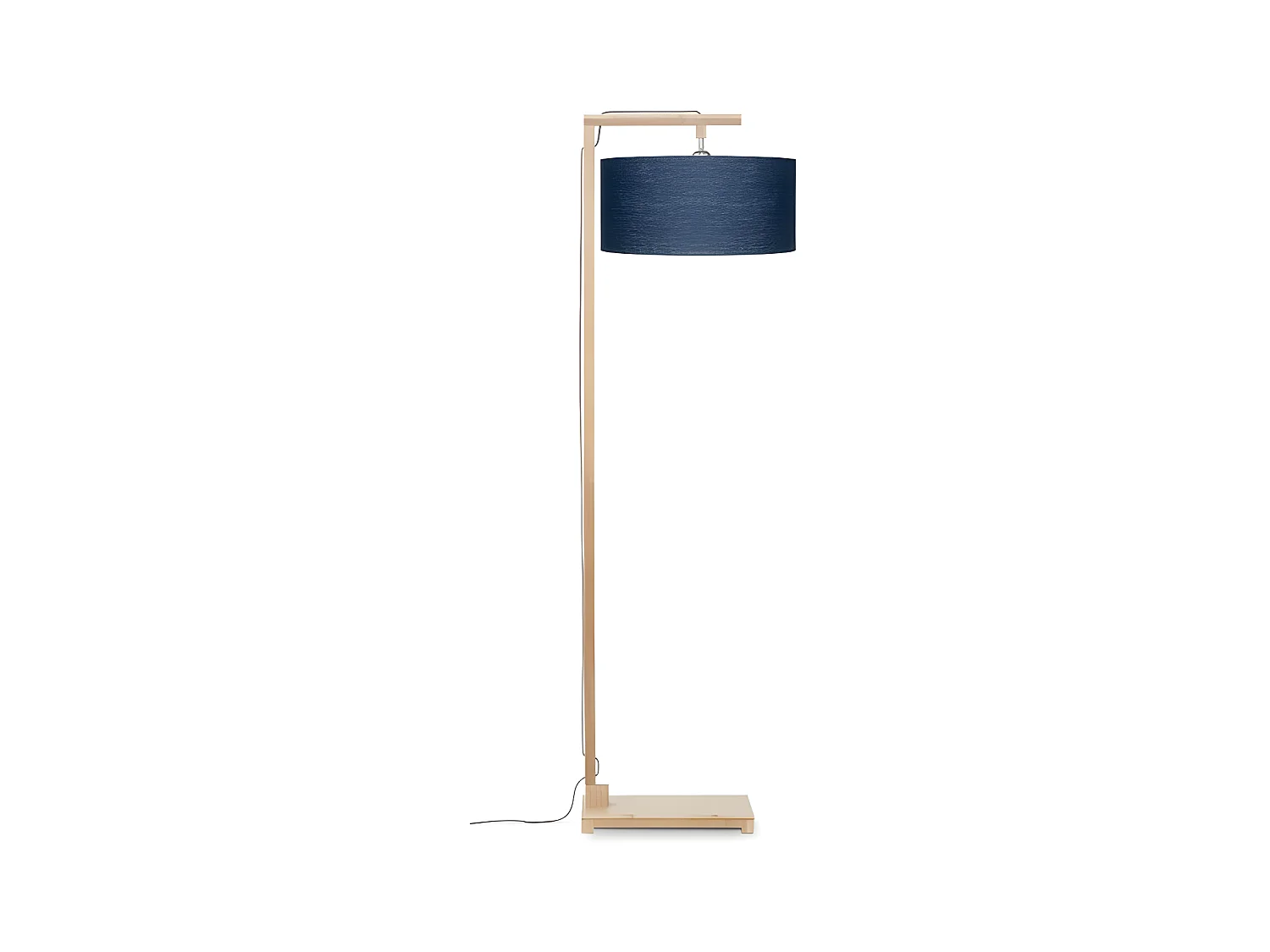 Lampadaire tige en bambou marron et abat-jour blue foncè