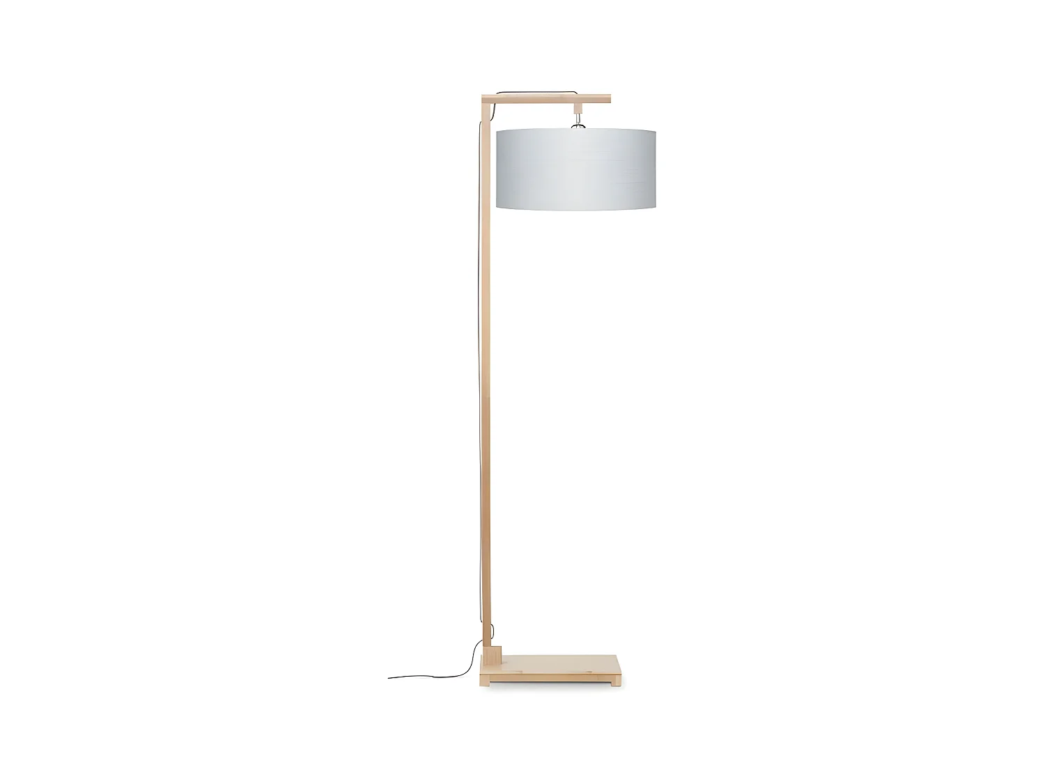 Lampadaire tige en bambou marron et abat-jour gris