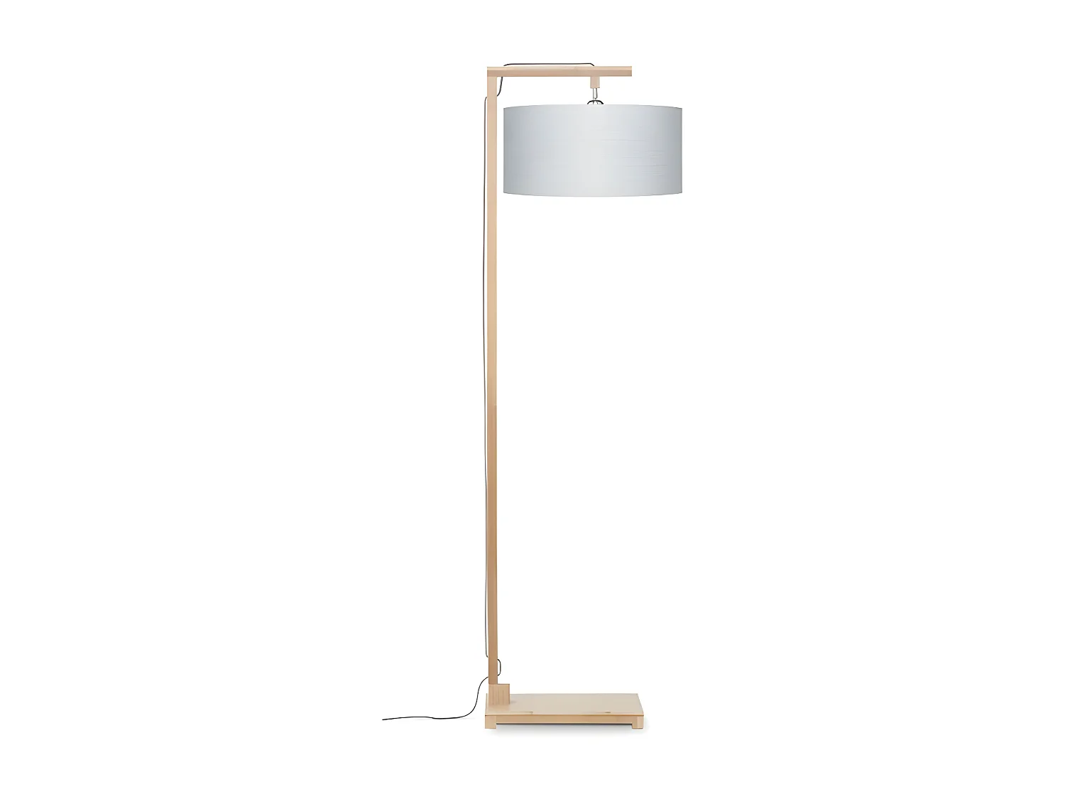 Lampadaire tige en bambou marron et abat-jour gris