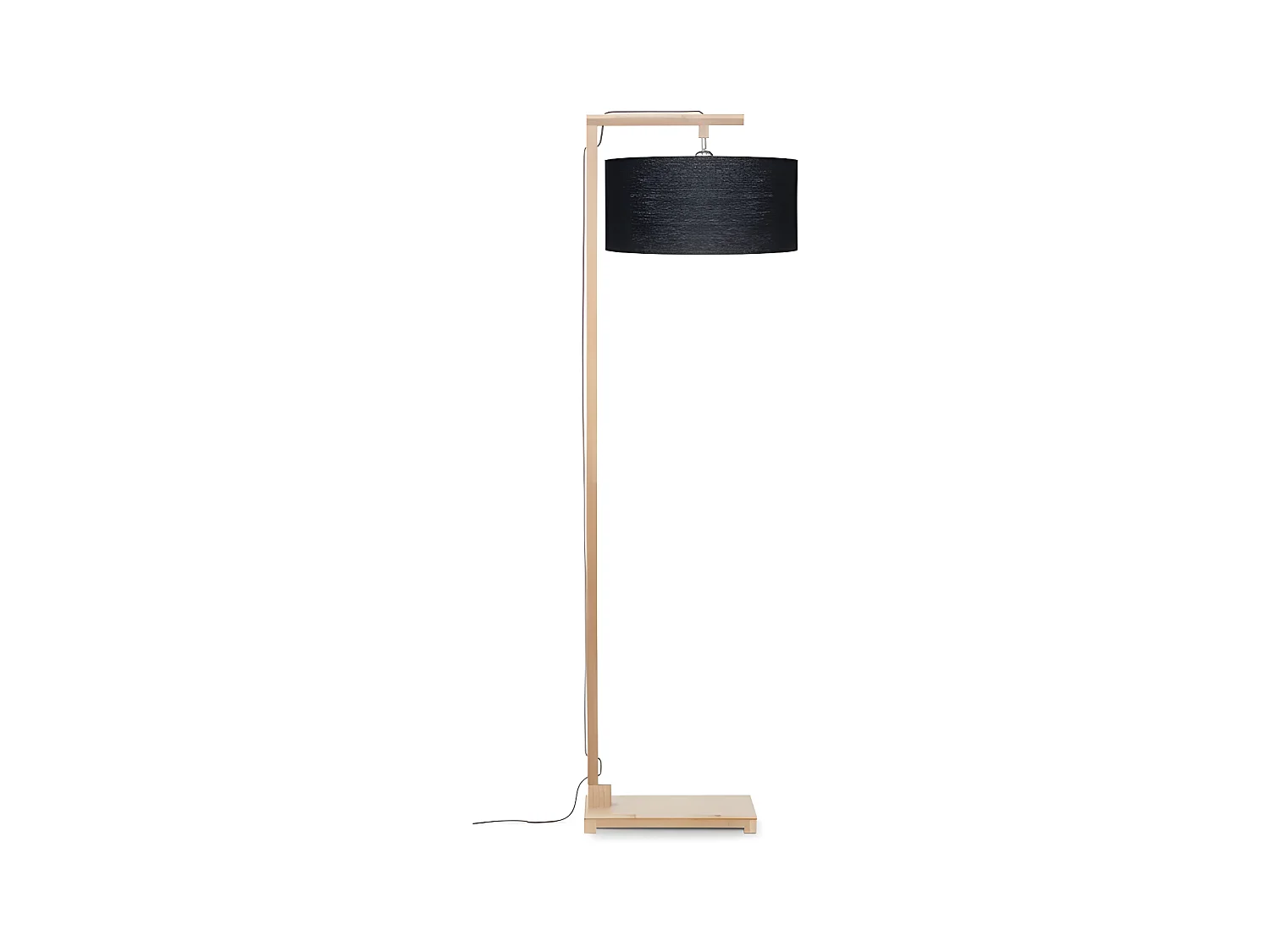 Lampadaire tige en bambou marron et abat-jour noir