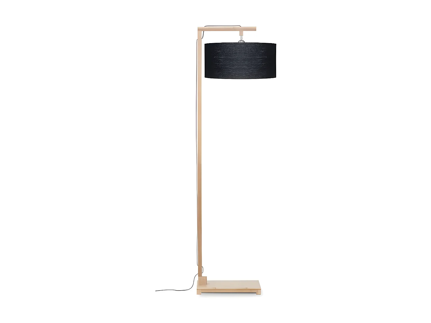 Lampadaire tige en bambou marron et abat-jour noir