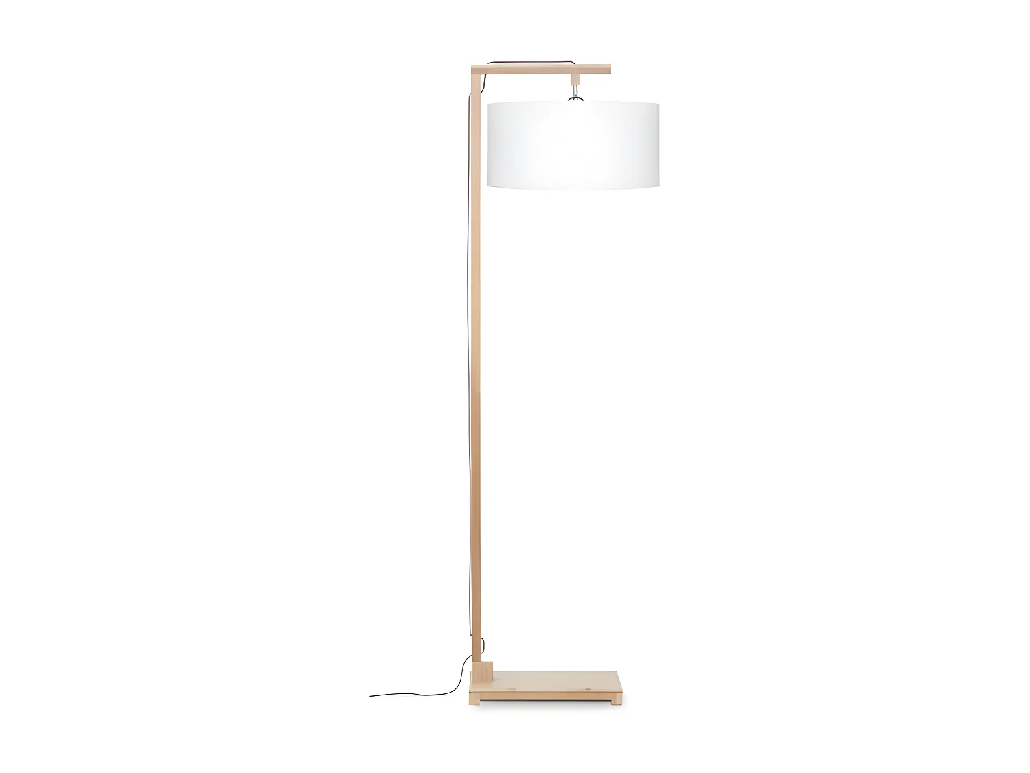 Bruine bamboe stam vloerlamp met witte lampenkap