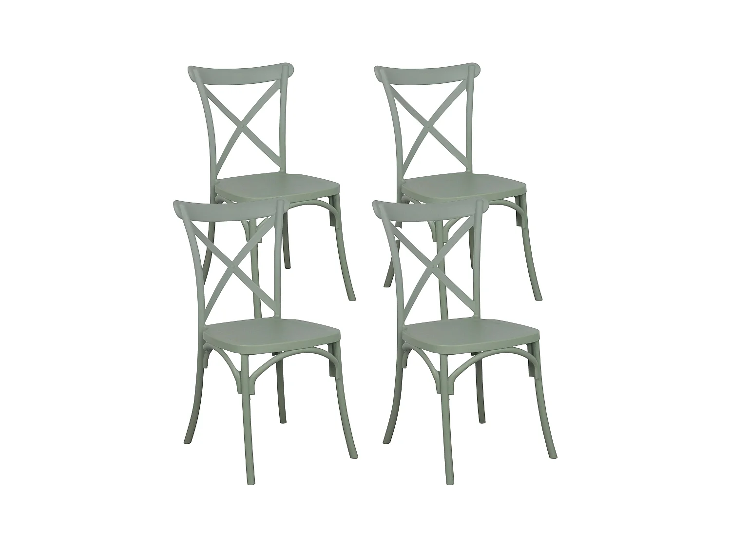 Set van 4 saliegroene plastic terrasstoelen