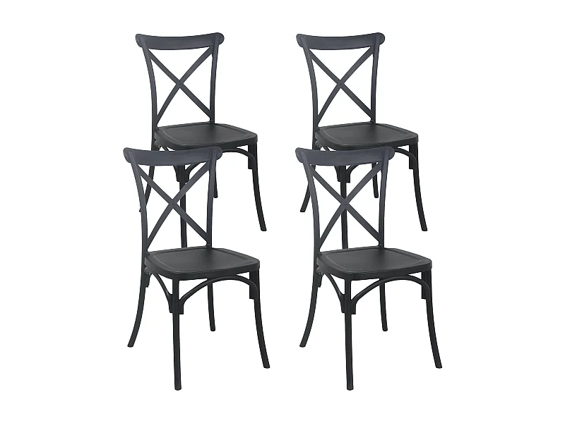 Lot de 4 chaises de terrasse en plastique noir