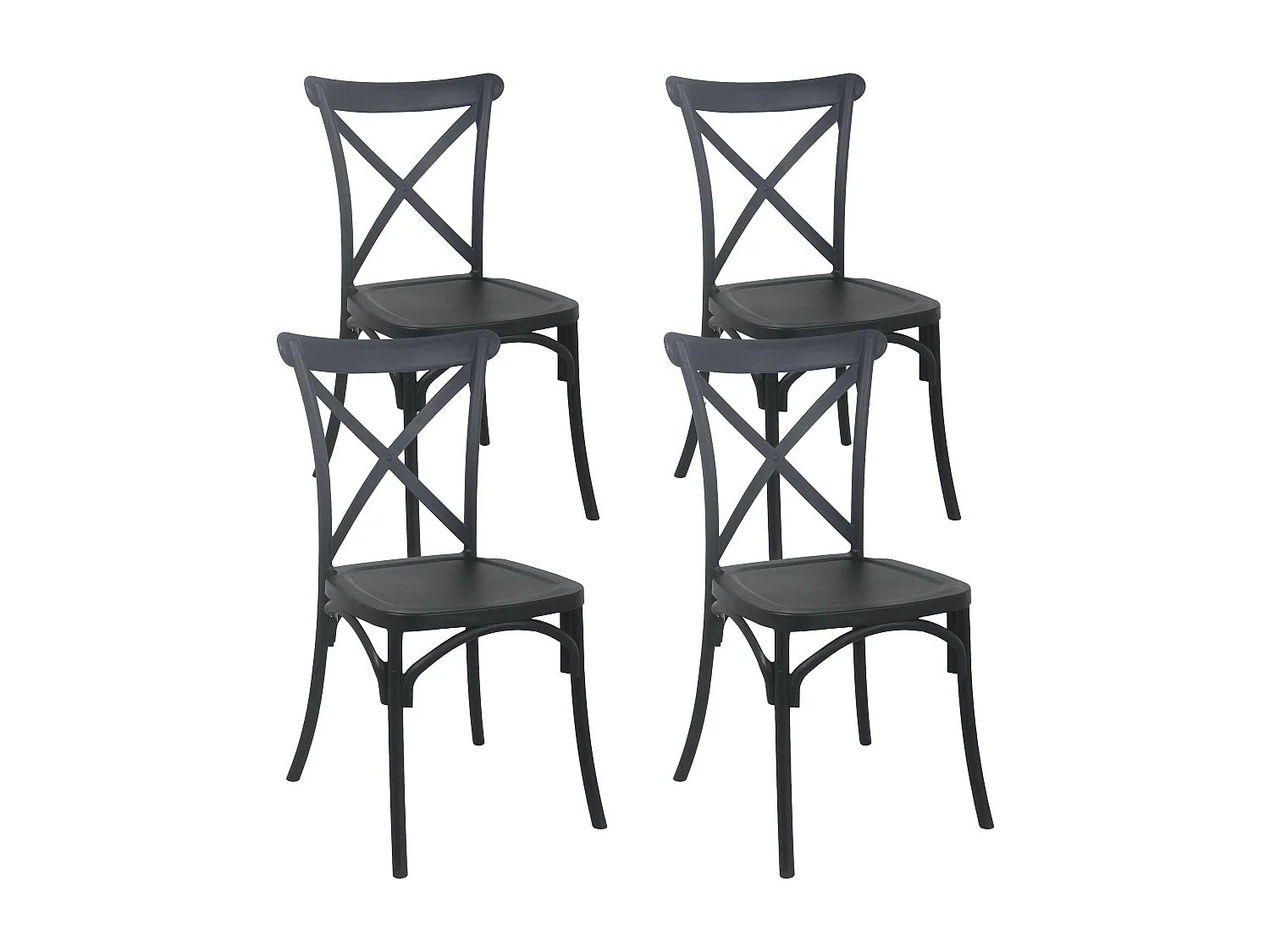 Lot de 4 chaises de terrasse en plastique noir