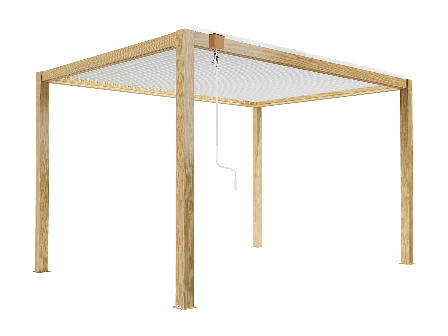 Pergola bioclimatique autoportée en bois blanc 3x4m + 2 stores