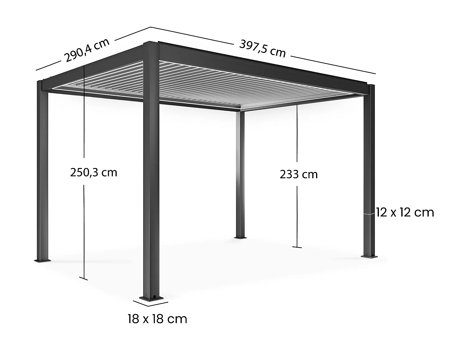 Pergola bioclimatique autoportée motorisée et éclairée 3x4 m blanc