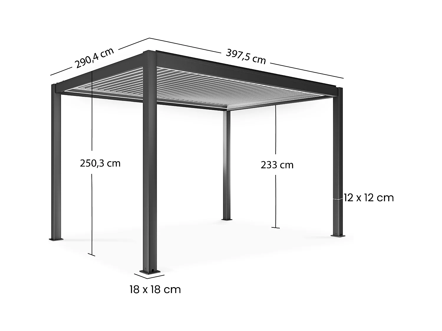 Pergola bioclimatique autoportée motorisée et éclairée 3x4 m blanc