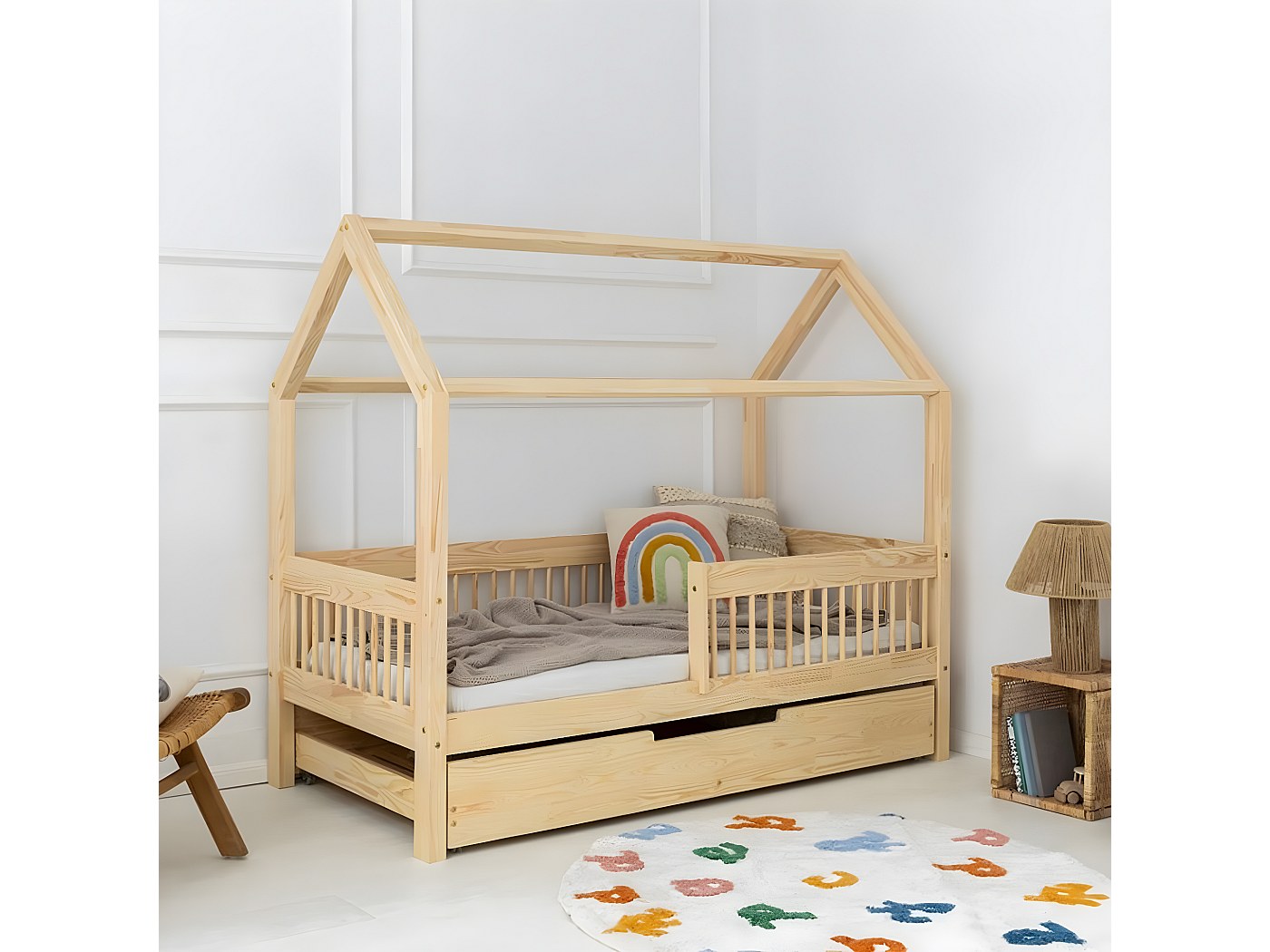 Lit cabane 90x190 sommier et tiroir inclus Maéva Bois