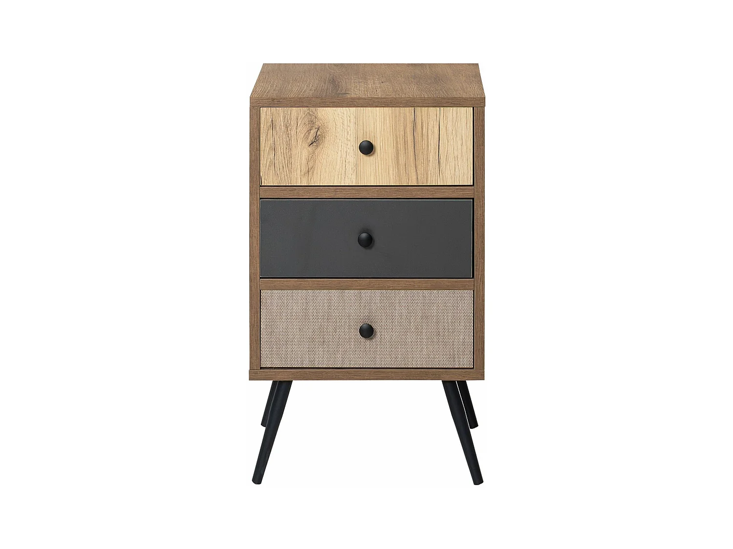 Table de chevet à 3 tiroirs Louan L41xH70cm Bois clair, Anthracite et Taupe